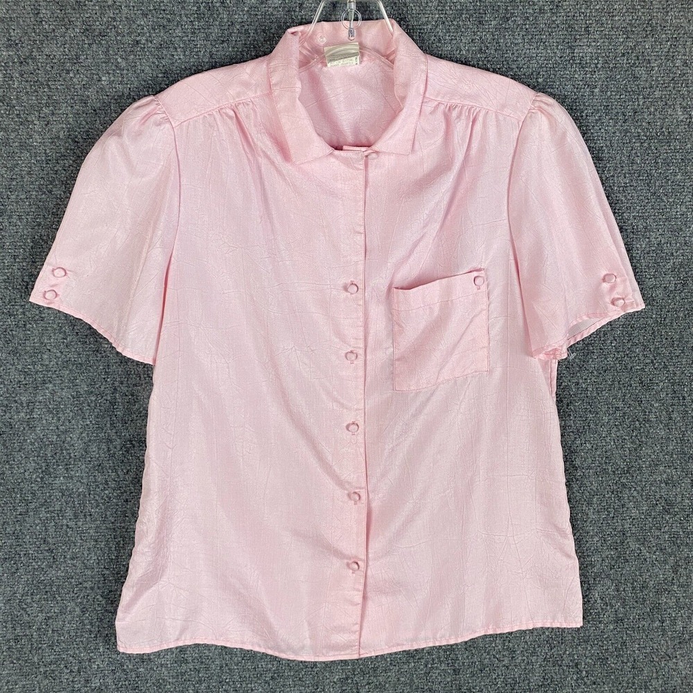 Pykettes Top Women's 14 Pink Vintage Short Sleeve Button Up‎ 100% Polyester